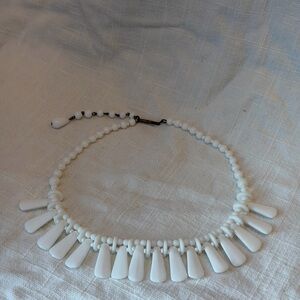 Vintage White Milk Glass Choker Necklace Signed W. Germany 14.5in With 2in Ext.